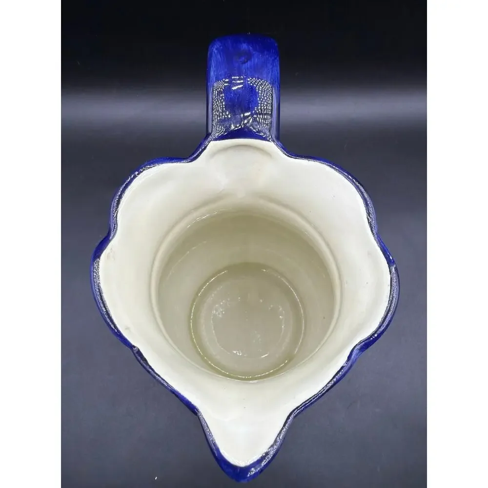 Jay Willfred Hand Painted Portugal Lemon Fruit Ceramic Pitcher Blue White Signed